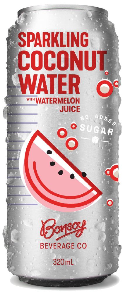 BONSOY SPARKLING WATERMELON COCONUT WATER 12X320ML CANS