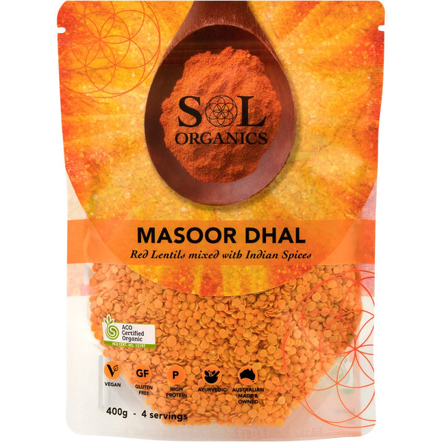 SOL ORGANICS Masoor Dhal Red Lentil Mix 400g | Grains & Pasta