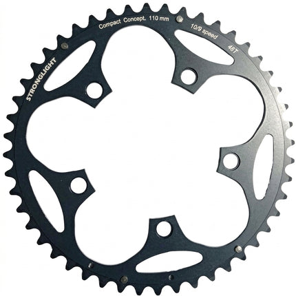 CHAINRING - ROAD "STRONGLIGHT", 48T, 5083 Black - 110mm BCD, 5 Hole for 9/10 Spd (Does NOT have Pickup Points)