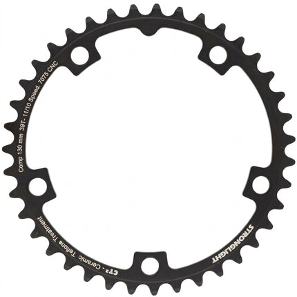 CHAINRING - ROAD "STRONGLIGHT", 39T, 7075 CNC Black CT2 - 130mm BCD, 5 Hole for 10/11 Spd