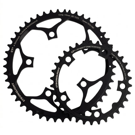 CHAINRING - ROAD "STRONGLIGHT", 52T, 7075 CNC Black CT2 - 110 BCD, 5 Hole for 10/11 Spd