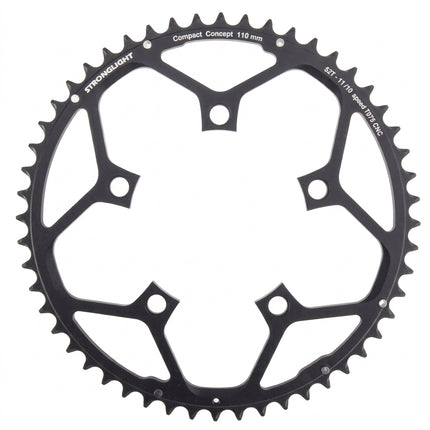CHAINRING - ROAD "STRONGLIGHT", 50T, 7075 CNC Black - 110mm BCD, 5 Hole for 10/11 Spd