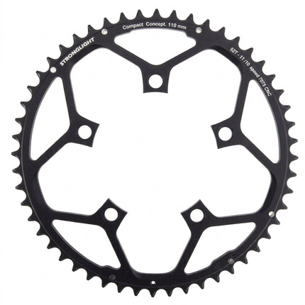 CHAINRING - ROAD "STRONGLIGHT", 52T, 7075 CNC Black - 110mm BCD, 5 Hole for 10/11 Spd