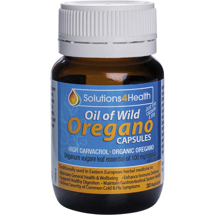 SOLUTIONS 4 HEALTH Oil of Wild Oregano Vegecaps 30 Caps | Cooking Oil