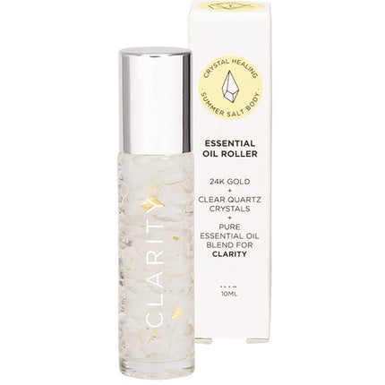 SUMMER SALT BODY Essential Oil Roller 24K Gold Clarity Clear Quartz 10ml | Body & Skin Oil