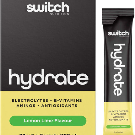 SWITCH NUTRITION Hydrate Electrolytes No Added Sugar Lemon Lime 20x6g | Electrolyte Supplement