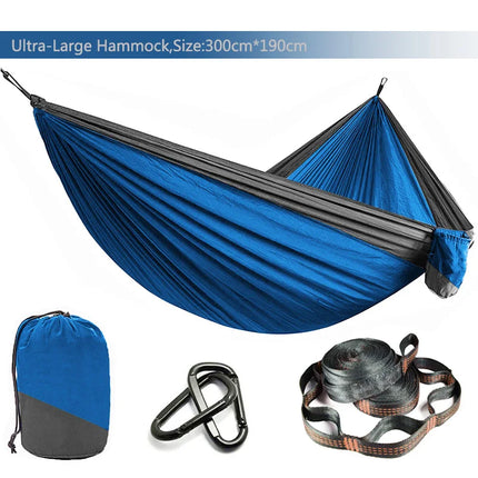 Solid color parachute hammock for two, includes hammock straps and black carabiner.