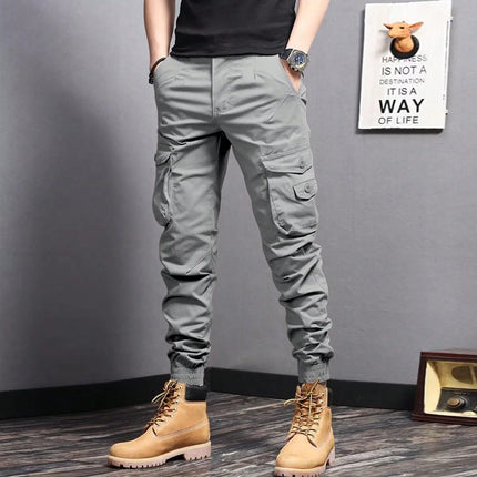 Men's Casual Cargo Pants: Tapered Workwear with Side Flap Pockets for Spring/Fall