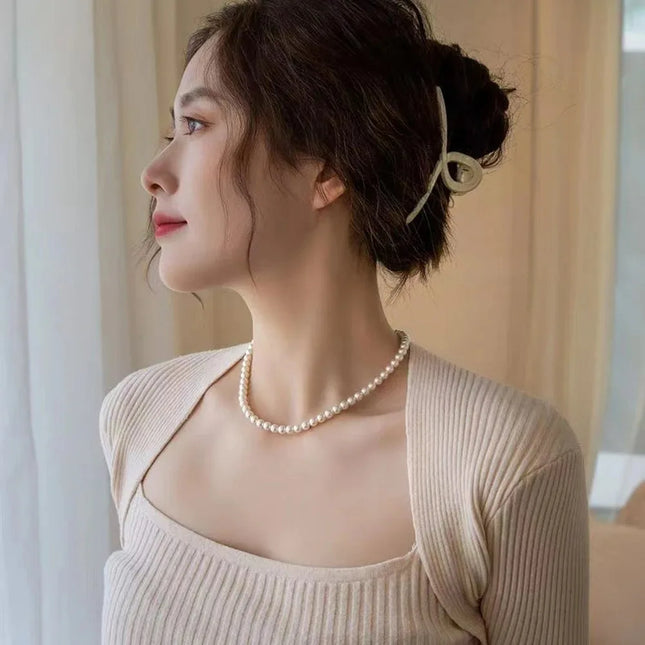 Elegant Jewelry - Simple White Pearl Chain Choker Necklace