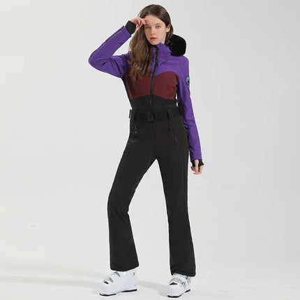 GSOU SNOW One-piece Ski Suit Women Thickening Snowboard Female Overalls Winter Windproof Waterproof Breathable Clothing Skiing