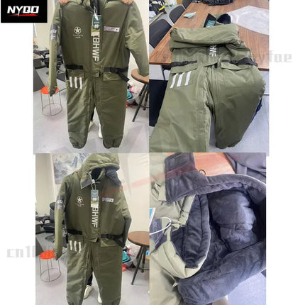 Winter Waterproof Windproof Ski Suit Thick Fleece Jumpsuit for Men Women, Cold Resistant Motorcycle Riding Suit