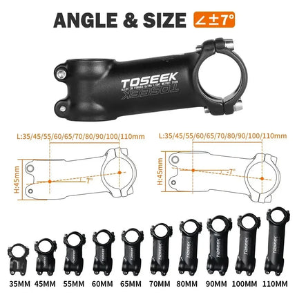 TOSEEK MTB/Road Bike Handlebar Stem  Lightweight 60-100mm, 28.6mm Fork, 31.8mm Bar