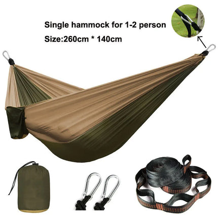 Solid color parachute hammock for two, includes hammock straps and black carabiner.