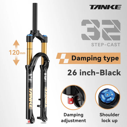 TANKE MTB Bike Fork  120mm Travel, Rebound Adjustable, Quick Release