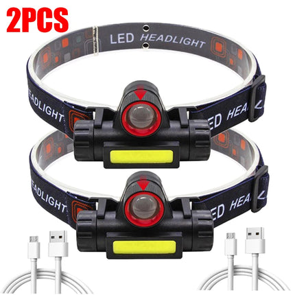 Portable Mini LED Headlamp - XPE + COB, USB Rechargeable