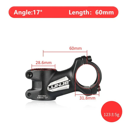 Ultralight 17° Aluminum Bike Stem  MTB & Road Bicycle 31.8mm