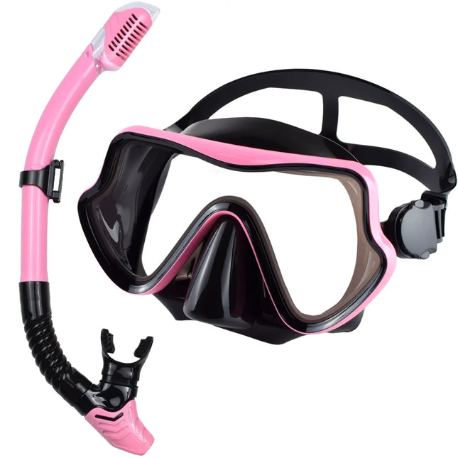 Scuba Diving Mask & Snorkel Set, Tempered Glass, Panoramic View, Professional Snorkeling Gear