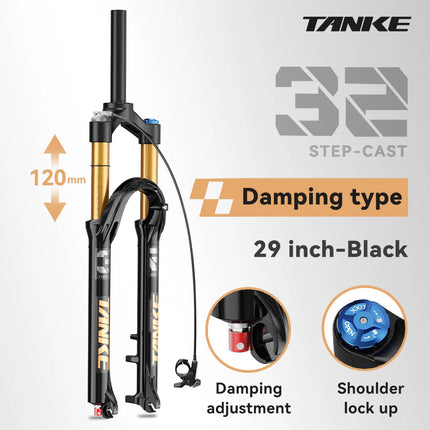 TANKE MTB Bike Fork  120mm Travel, Rebound Adjustable, Quick Release