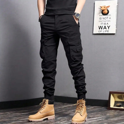 Men's Casual Cargo Pants: Tapered Workwear with Side Flap Pockets for Spring/Fall