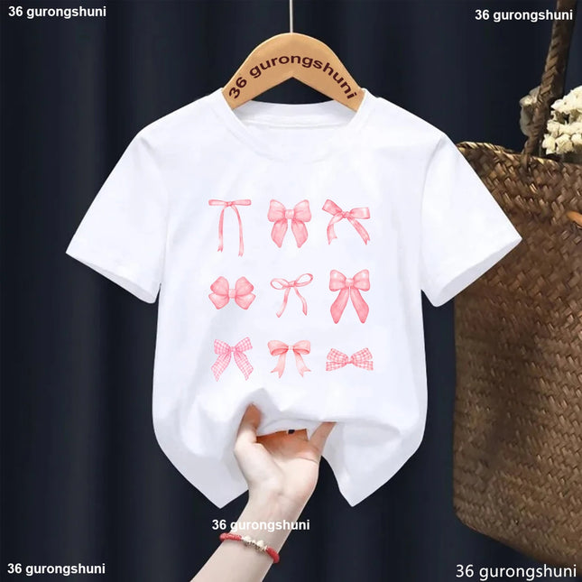 Summer Girls T-Shirt  Short Sleeved with Bowtie Print