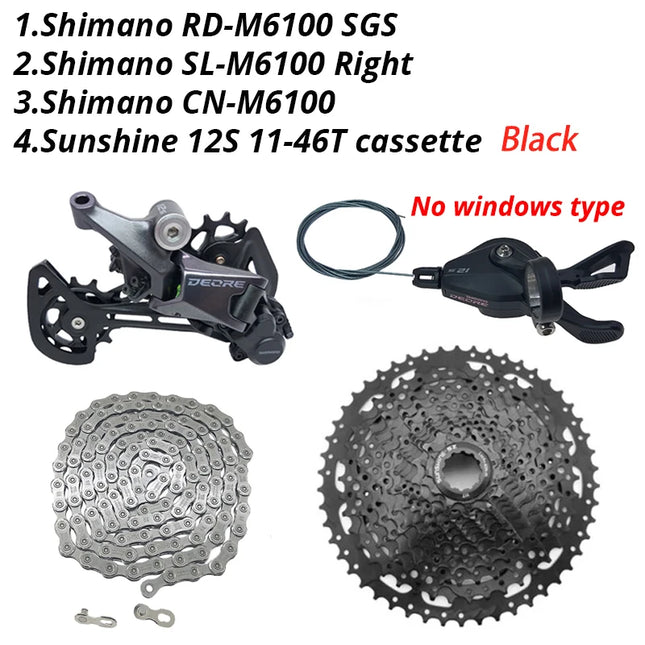 Shimano Deore M6100 1x12 Speed Groupset, 12-Speed, RD, Chain, Sunshine Cassette