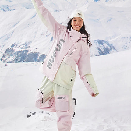 Gradient Ski Suit Girl Waterproof  Warm Loose Cotton Clip Snowboard Pink Purple Woman Adult Men Winter Outdoor Jacket Coat Pants