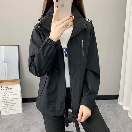 Outdoor Climbing Hiking Jacket Women Patchwork Sports Waterproof Hooded Coat Trekking Mountain Windbreaker Jackets Raincoat