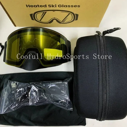 Electrically Heated Anti Fog Polarized Ski Goggles, Magnetic Interchangeable Gradient Lens,  for Winter Sports, Snowboarding