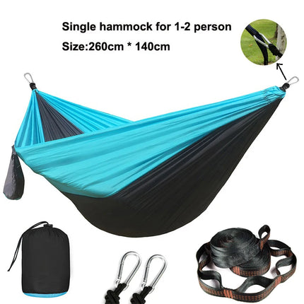 Solid color parachute hammock for two, includes hammock straps and black carabiner.