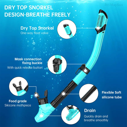 Dry Snorkel Mask Set, Panoramic View, Anti-Fog, Adjustable for Adults.