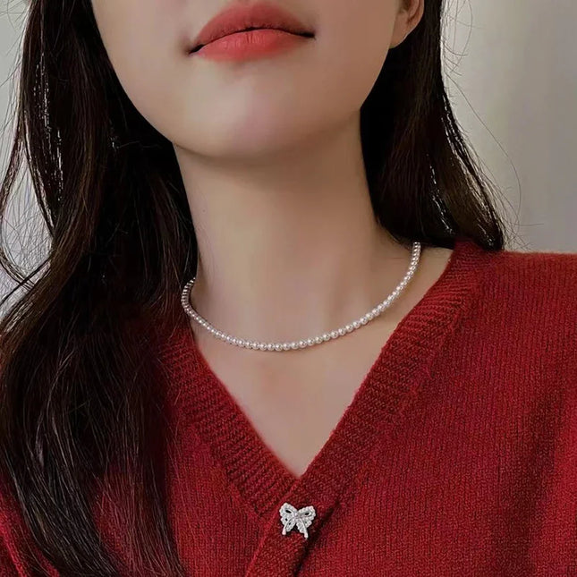 Elegant Jewelry - Simple White Pearl Chain Choker Necklace