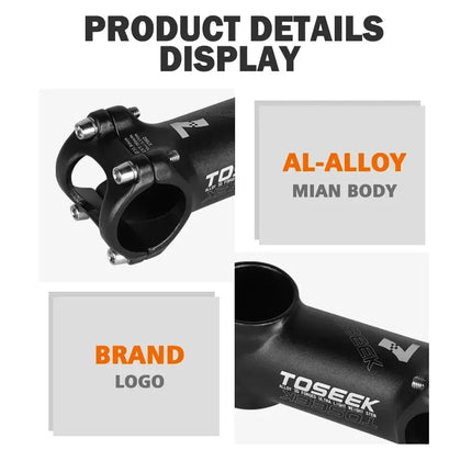 TOSEEK MTB/Road Bike Handlebar Stem  Lightweight 60-100mm, 28.6mm Fork, 31.8mm Bar