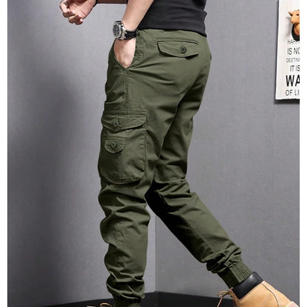 Men's Casual Cargo Pants: Tapered Workwear with Side Flap Pockets for Spring/Fall