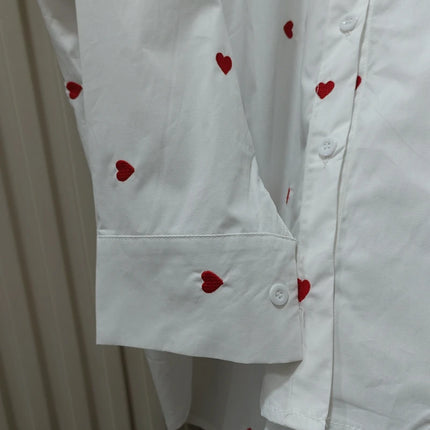 Spring & Autumn Women's Blouse - White Heart Turn-Over Collar Shirt