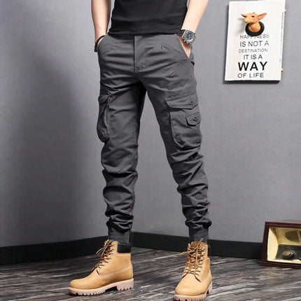 Men's Casual Cargo Pants: Tapered Workwear with Side Flap Pockets for Spring/Fall