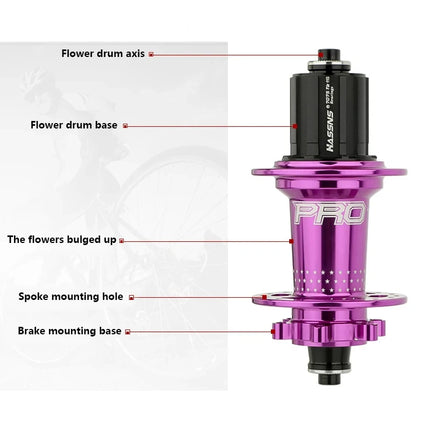 HASSNS PRO7 MTB Rear Hub 32/36 Holes Bearing Freehub with Quick Release, 6 Pawl, 7-12 Speed