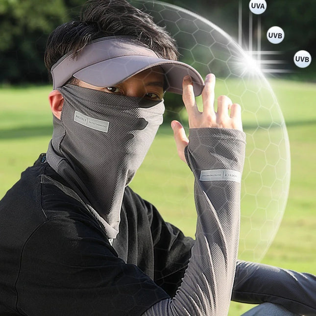 2Pcs Sun Protection Arm Sleeves & Cooling Ice Silk Face Mask for Summer, Cycling, Driving