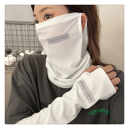 2Pcs Sun Protection Arm Sleeves & Cooling Ice Silk Face Mask for Summer, Cycling, Driving