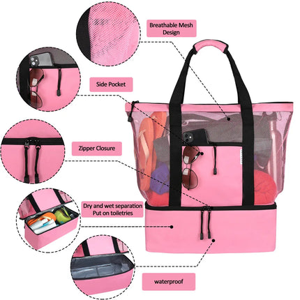 Heat Preservation Mesh Picnic Tote Bag for Women, Waterproof, Double-layer, High Capacity