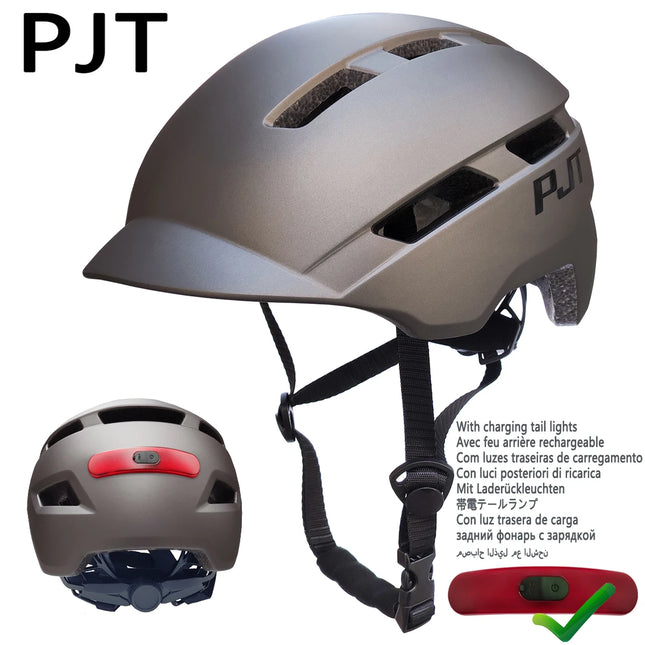 PJT Cycling Helmet  In-Mold MTB/Road Helmet with USB Rechargeable Taillight