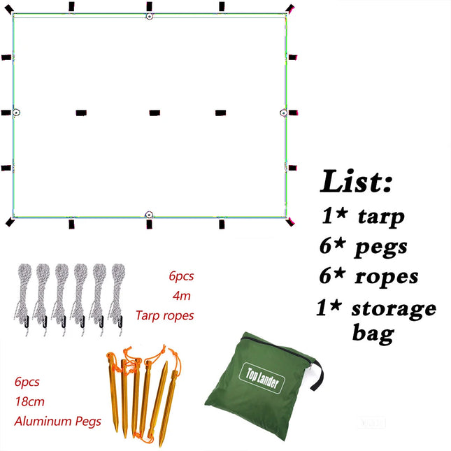 Waterproof tent tarp with 19 hang points, designed for outdoor camping and survival.
