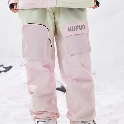 Gradient Ski Suit Girl Waterproof  Warm Loose Cotton Clip Snowboard Pink Purple Woman Adult Men Winter Outdoor Jacket Coat Pants