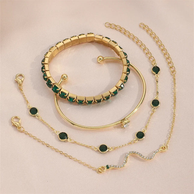 Snake Green Gemstone Bangle 4Pcs/Set