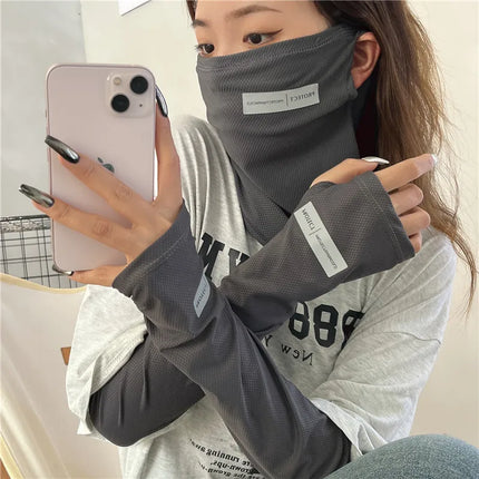 2Pcs Sun Protection Arm Sleeves & Cooling Ice Silk Face Mask for Summer, Cycling, Driving