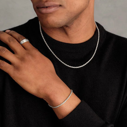 Stainless Steel Jewelry Set - Retro Bracelet, Necklace & Ring