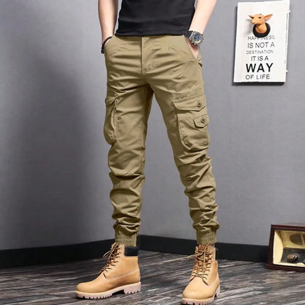 Men's Casual Cargo Pants: Tapered Workwear with Side Flap Pockets for Spring/Fall
