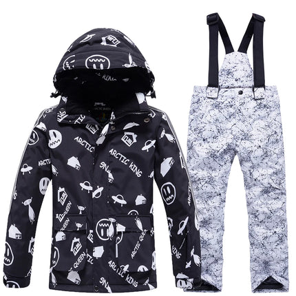 Fashion, Children's Snow Suit, Snowboard Clothing Sets, Outdoor Wear, Ski Coat and Strap Pant, Kids Costumes, Boy‘s and Girl's
