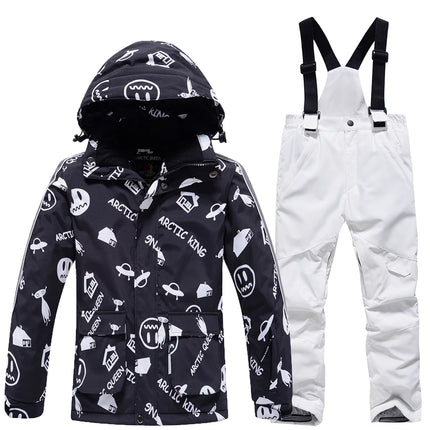 Fashion, Children's Snow Suit, Snowboard Clothing Sets, Outdoor Wear, Ski Coat and Strap Pant, Kids Costumes, Boy‘s and Girl's