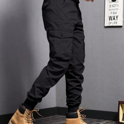 Men's Casual Cargo Pants: Tapered Workwear with Side Flap Pockets for Spring/Fall