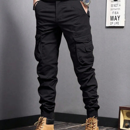 Men's Casual Cargo Pants: Tapered Workwear with Side Flap Pockets for Spring/Fall